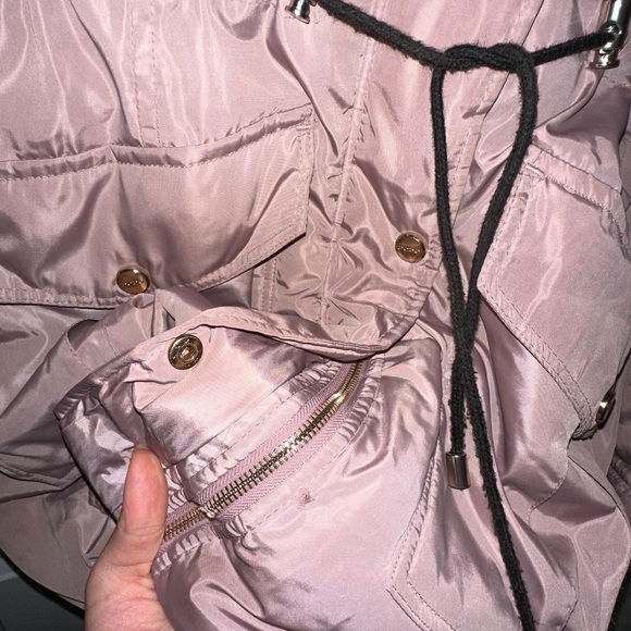 Bebe - Women’s Pink/Mauve Parka Coat Fur Hood - Picture 9 of 14